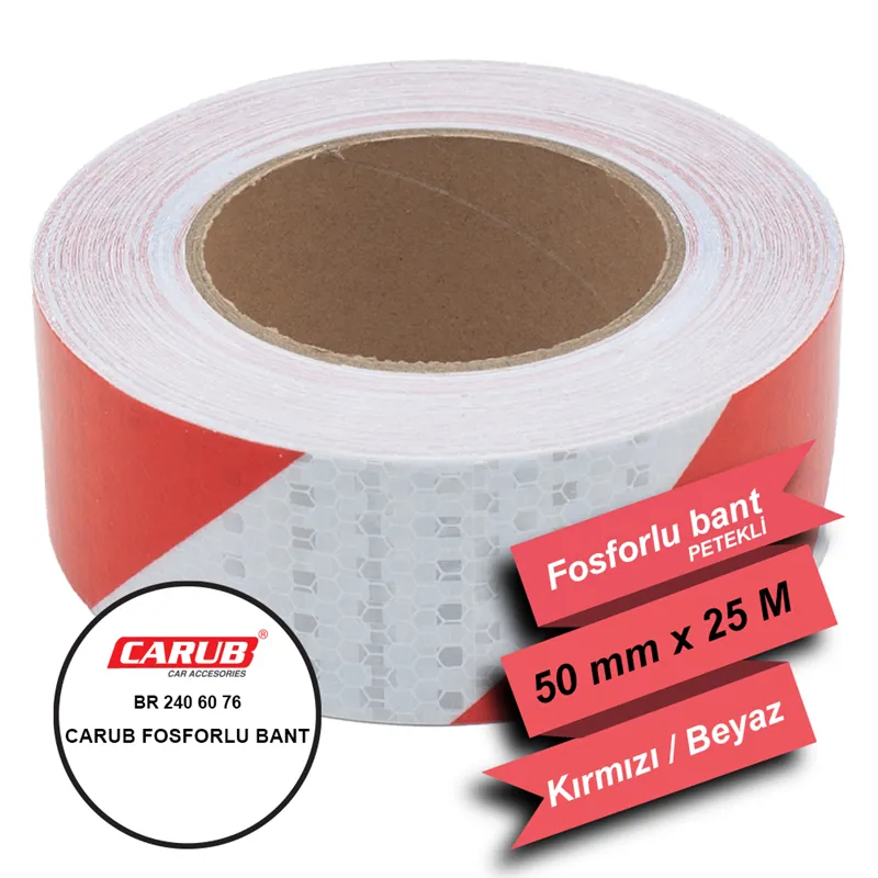 CARUB FOSFORLU BANT ÇAPRAZ BEYAZ KIRMIZI İ 5CM X 25 MT PETEKLİ