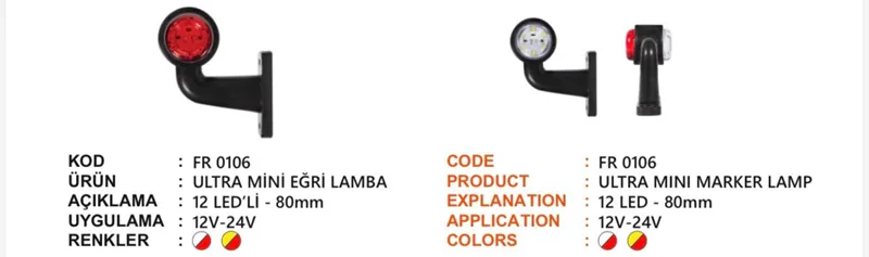 FR ULTRA MİNİ EĞRİ LAMBA 12 LEDLİ BEYAZ KIRMZI