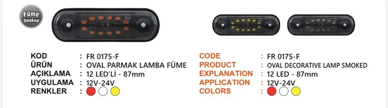 FR OVAL LAMBA 12 LEDLİ FÜME CAMLI KIRMIZI