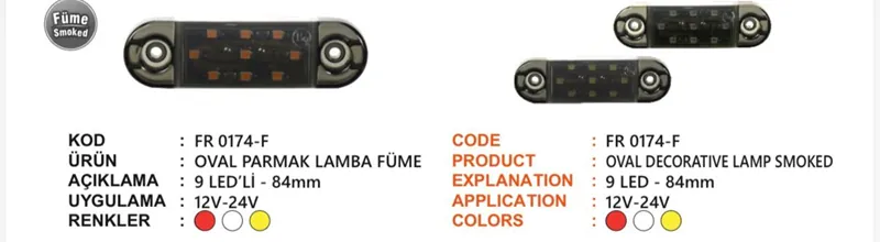 FR OVAL PARMAK LAMBA 9 LEDLİ FÜME CAM SARI