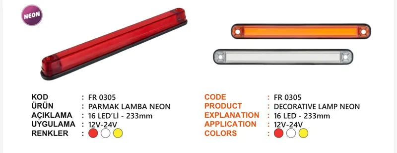 FR KABİN ARKASI 16 LEDLİ NEON SARI (23CM)