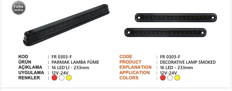 FR KABİN ARKASI 16 LEDLİ FÜME CAMLI KIRMIZI (23CM)