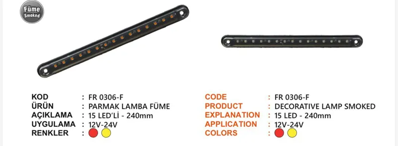 FR 15 LEDLİ PARMAK LAMBA FÜME SARI