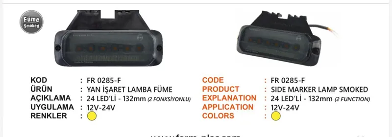 FR YAN İŞ.LAMBA 24 LEDLİ 2 FONK.BRAKETLİ FÜME BEYAZ
