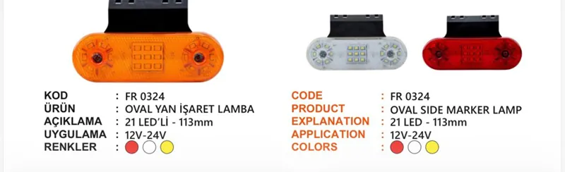 FR OVAL YAN İŞARET LAMBA 17 LEDLİ BRAKETLİ BEYAZ