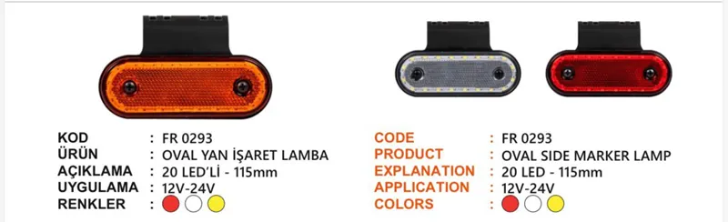 FR OVALYAN İŞARET LAMBA 20 LEDLİ BEYAZ BRAKETLİ 12-24 VOLT