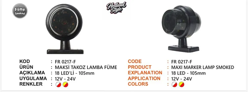 FR MAKSİ TAKOZ LAMBA 18 LEDLİ FÜMECAMLI KIRMIZI BEYAZ 12-24 VOLT