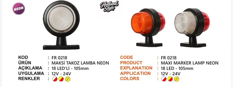 FR MAKSİ TAKOZ LAMBA NEON 18 LEDLİ SARI KIRMIZI 12-24 VOLT