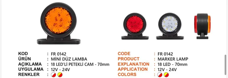 FR MİNİ DÜZ LAMBA 18 LEDLİ PETEKLİ CAM KIRMIZI BEYAZ