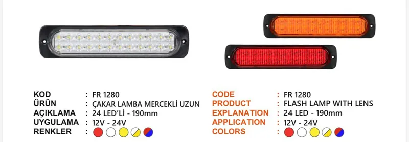 FR 24 LEDLİ UZUN ÇAKAR LAMBA SARI
