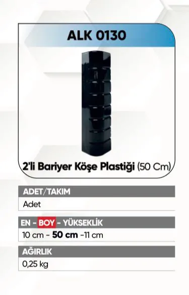 ALKOTEK DORSE BARİYER KÖŞE PLASTİĞİ ÇİFTLİ 50 CM.