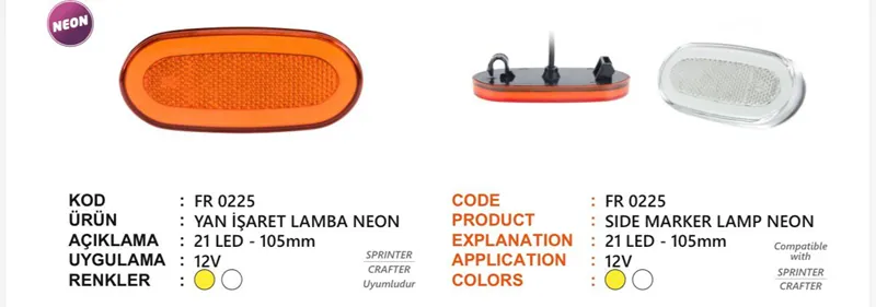 FR YAN İŞARET LAMBA NEON 21 LEDLİ SARI