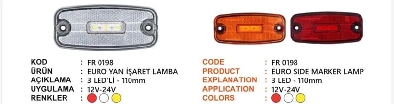 FR EURO YAN İŞARET LAMBA 3 LEDLİ 1651 BEYAZ 12-24 VOLT
