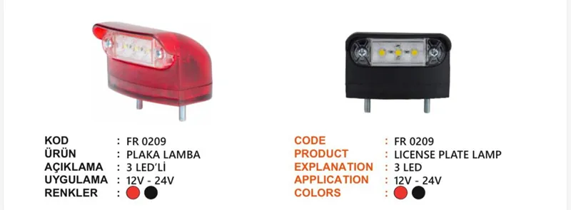 FR PLAKA LAMBASI 3 LEDLİ KIRMIZI 12-24 VOLT