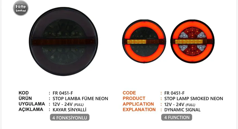 FR STOP LAMBA NEON 4 FONKSİYONLU FÜME CAMLI