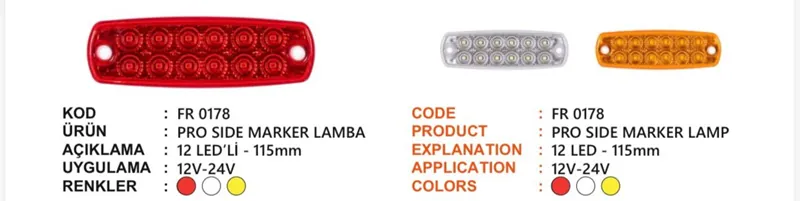 FR PRO SİDE MARKER LAMBA 12 LEDLİ KIRMIZI