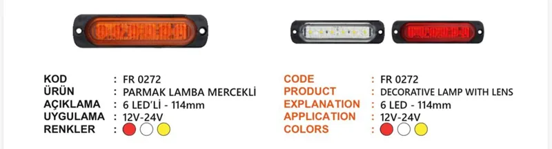 FR PARMAK LAMBA MERCEKLİ CAM 6 LEDLİ KIRMIZI