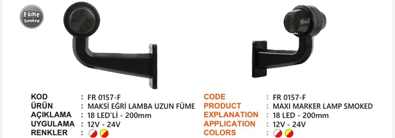 FR MAKSİ EĞRİ LAMBA UZUN LEDLİ FÜME CAM KIRMIZI BEYAZ