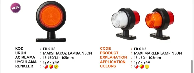 FR TAKOZ LAMBA 18 LEDLİ NEON MAKSİ SARI KIRMIZI
