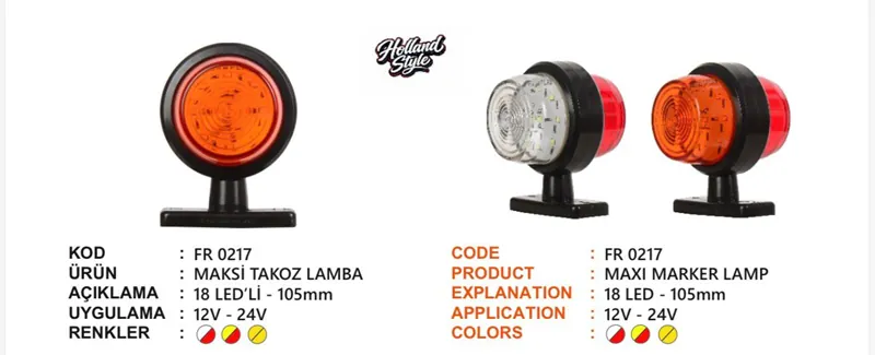 FR MAKSİ TAKOZ LAMBA 18 LEDLİ SARI KIRMIZI 12/24 VOLT