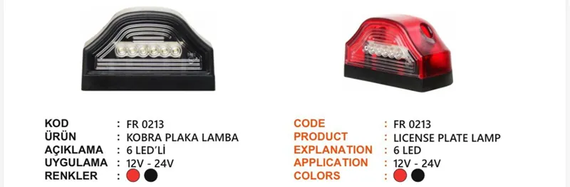 FR KOBRA PLAKA LAMBASI 6 LEDLİ 12-24 VOLT SİYAH