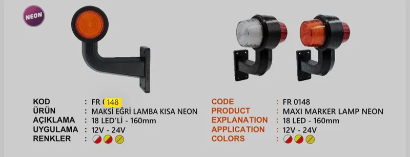 FR BOYNUZ LAMBA MAKSİ EĞRİ 18 LEDLİ NEON SARI KIRMIZI